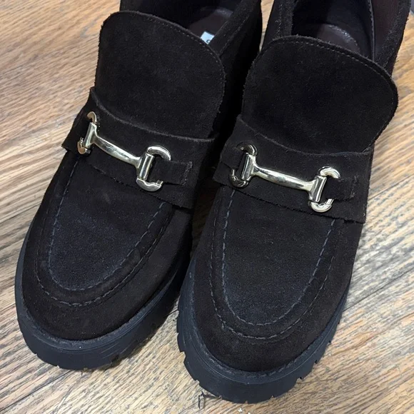 Black Suede Loafer Boots with Gold Accent - Picture 4 of 4